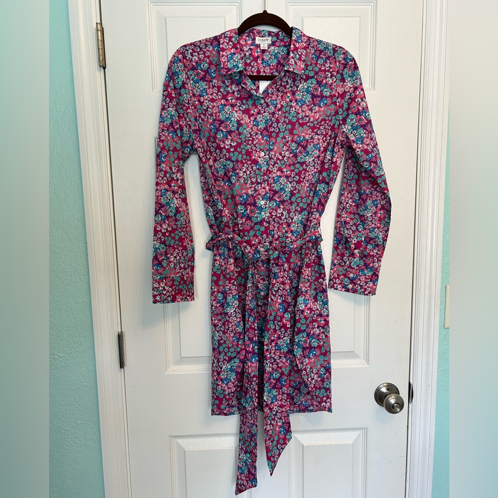 NWT J. Crew Pink and Purple Floral Button down Shirt Dress